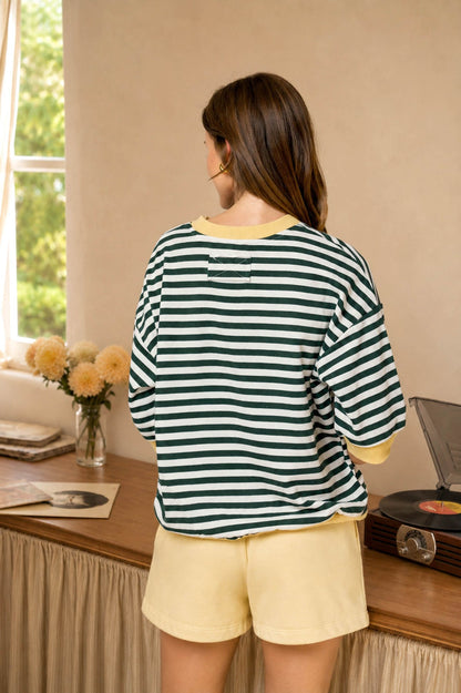 Simply Cute Stripe Colorblock Top Blue Hunter Green