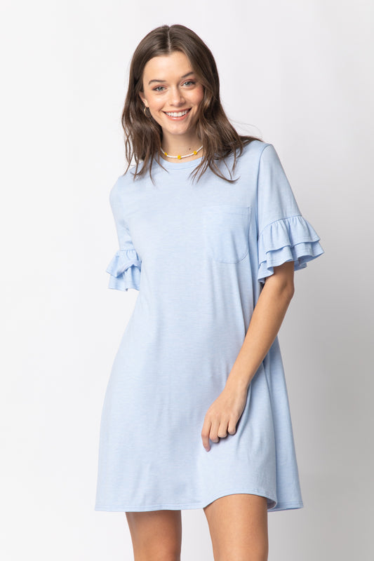 Sky Blue French Terry Pocket Shirt Dress