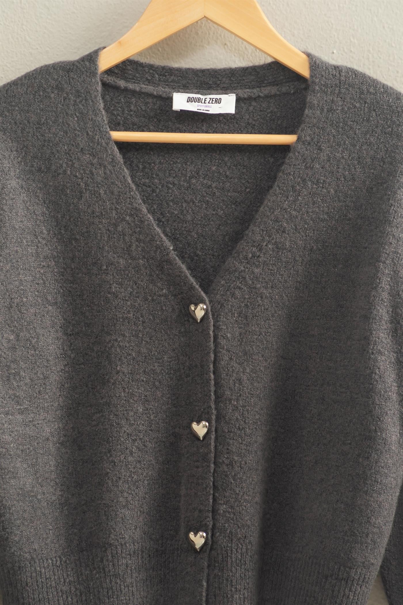 Heart Button Cardigan Sweater Charcoal