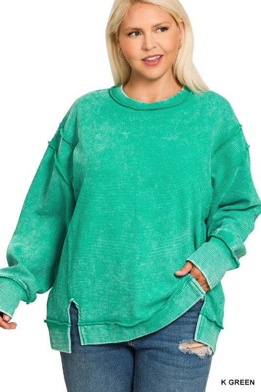 Acid Washed Pullover Kelly Green