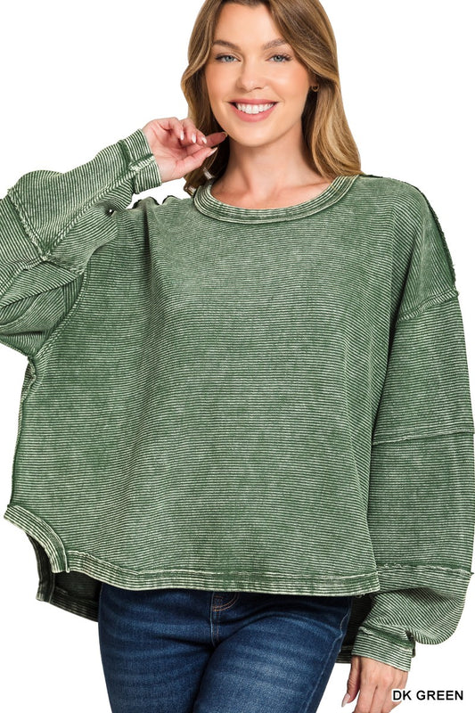 Acid Washed Pullover Ash Dark Green