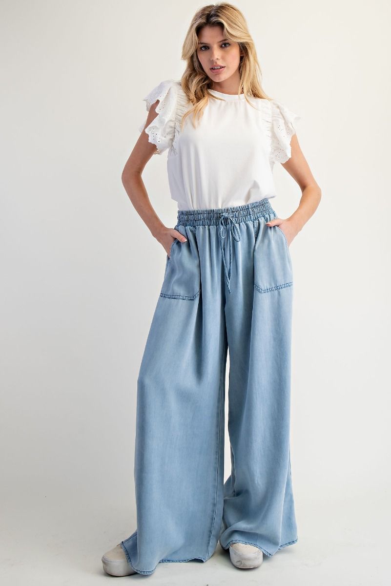 Washed Chambray Palazzo Pants