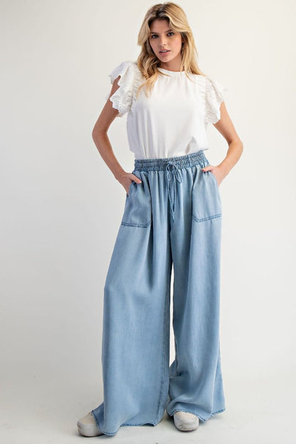 Washed Chambray Palazzo Pants