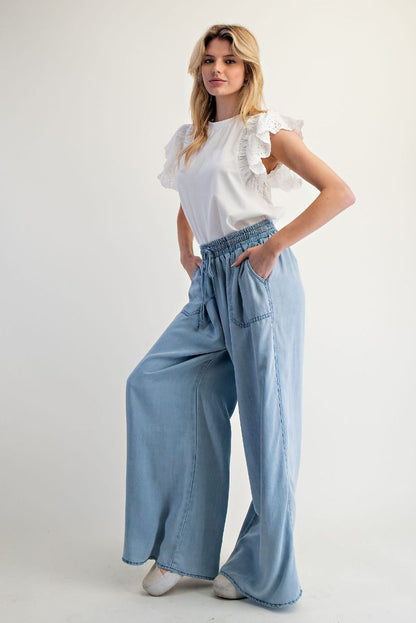 Washed Chambray Palazzo Pants