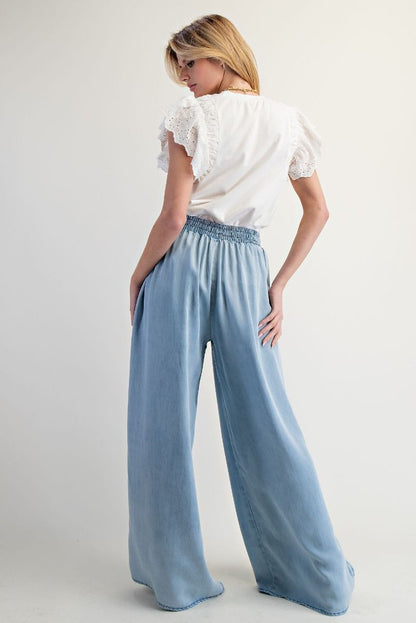 Washed Chambray Palazzo Pants