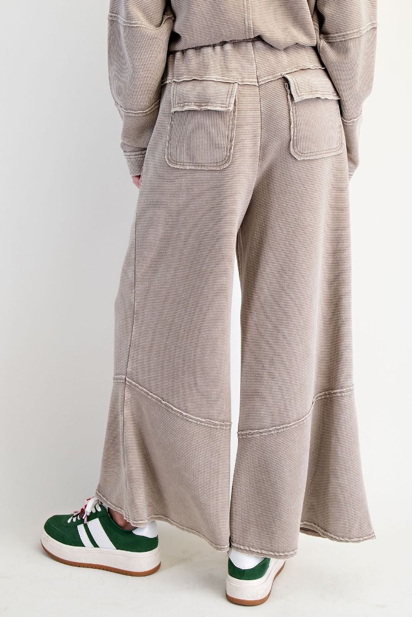 Light Mocha Textured Mineral Washed Bell Pants
