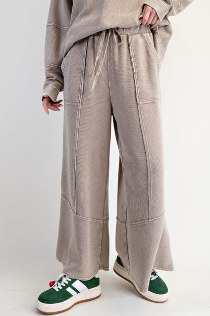Light Mocha Textured Mineral Washed Bell Pants