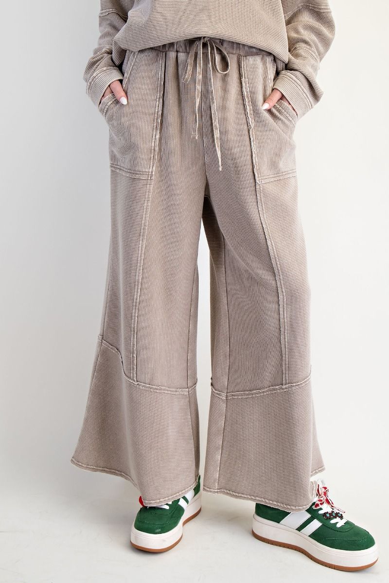 Light Mocha Textured Mineral Washed Bell Pants