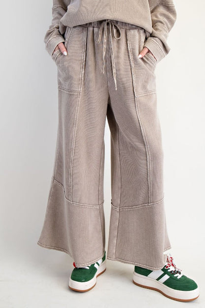 Light Mocha Textured Mineral Washed Bell Pants
