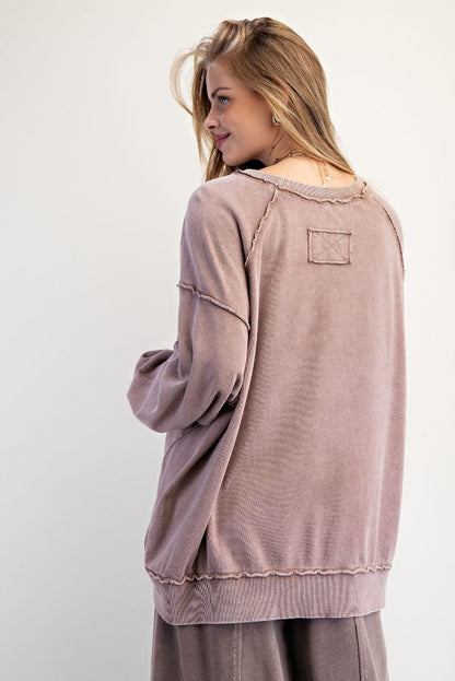 Mocha Mineral Washed Peace Floral Terry Pullover