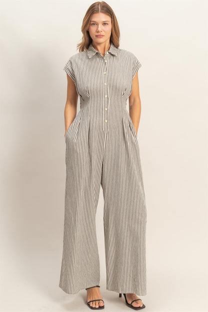 Striped Button Down Jumpsuit
