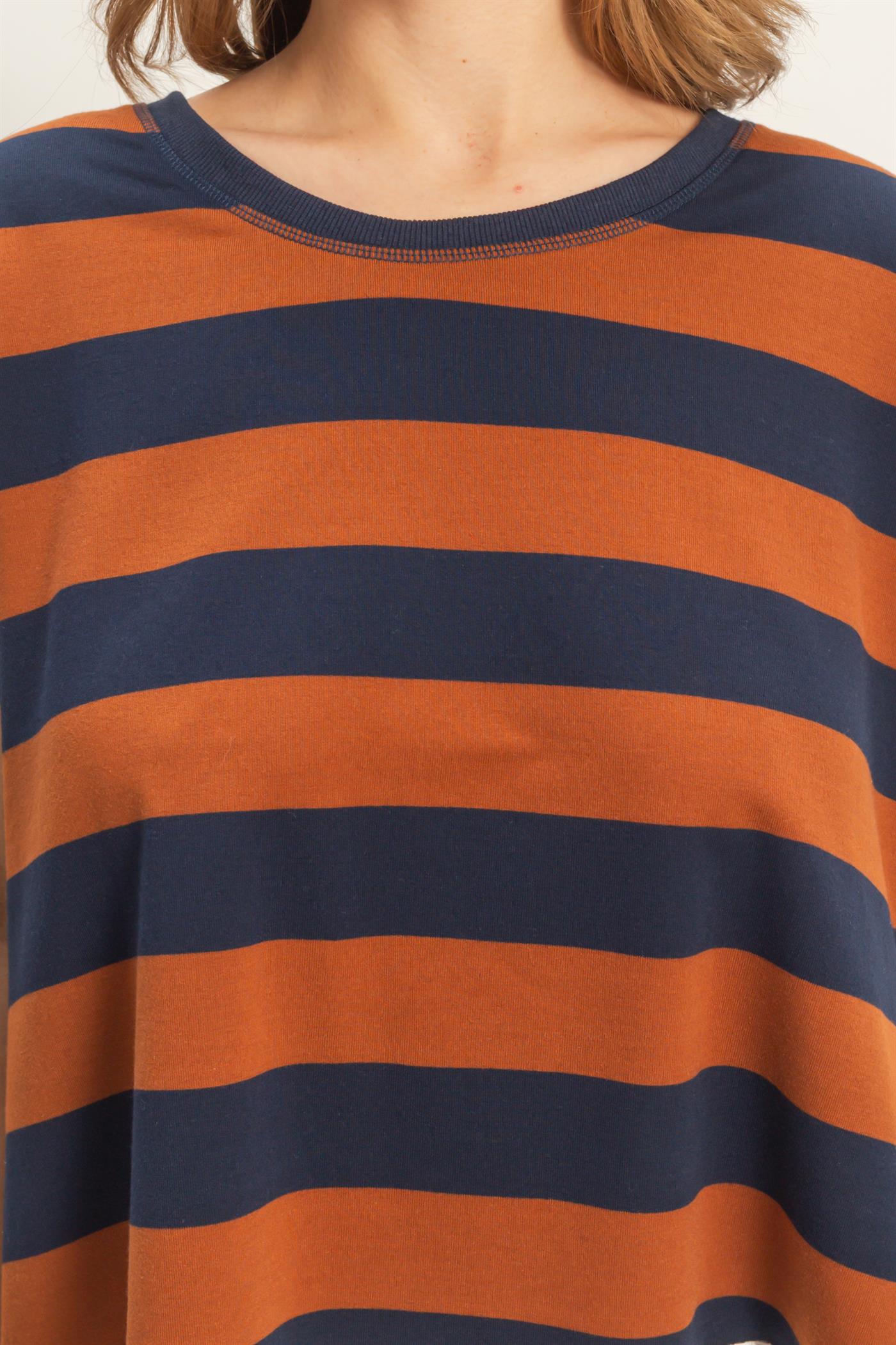 Boxy Babe Stripe Crew Neck Brown