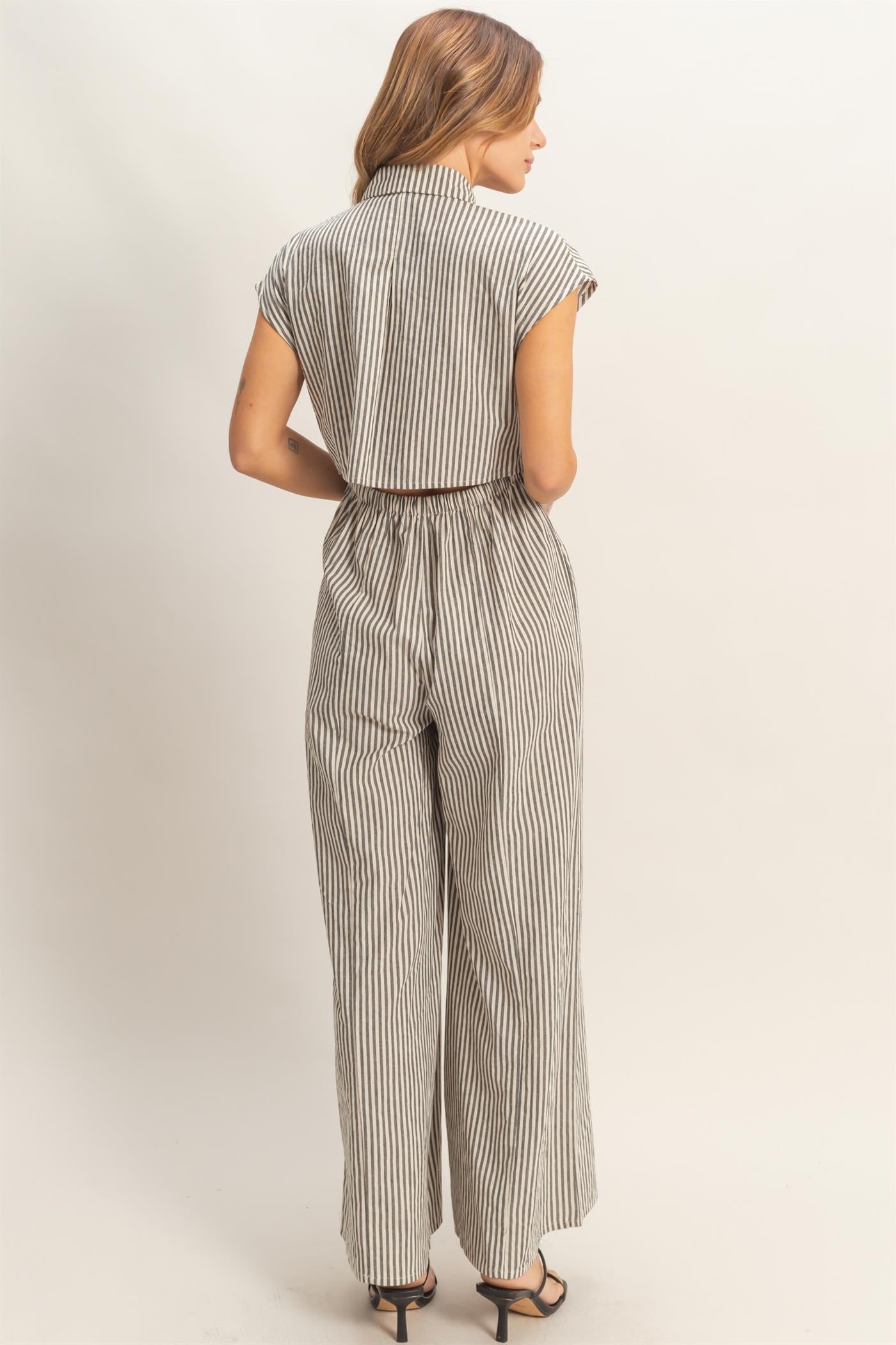 Striped Button Down Jumpsuit