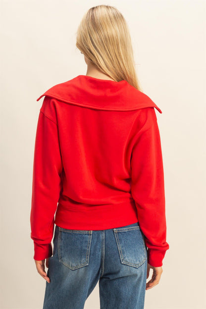Red Casual Collared Pullover Sweatshirt