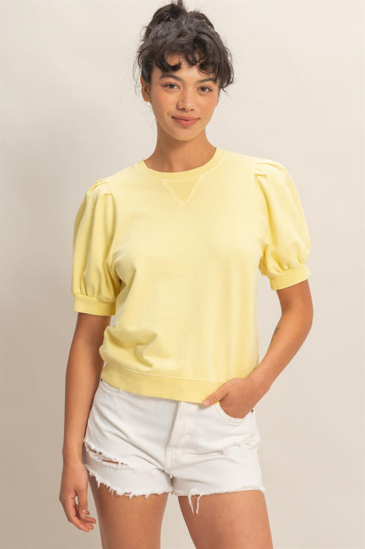 Sunny Days Puff Sleeve French Terry Top
