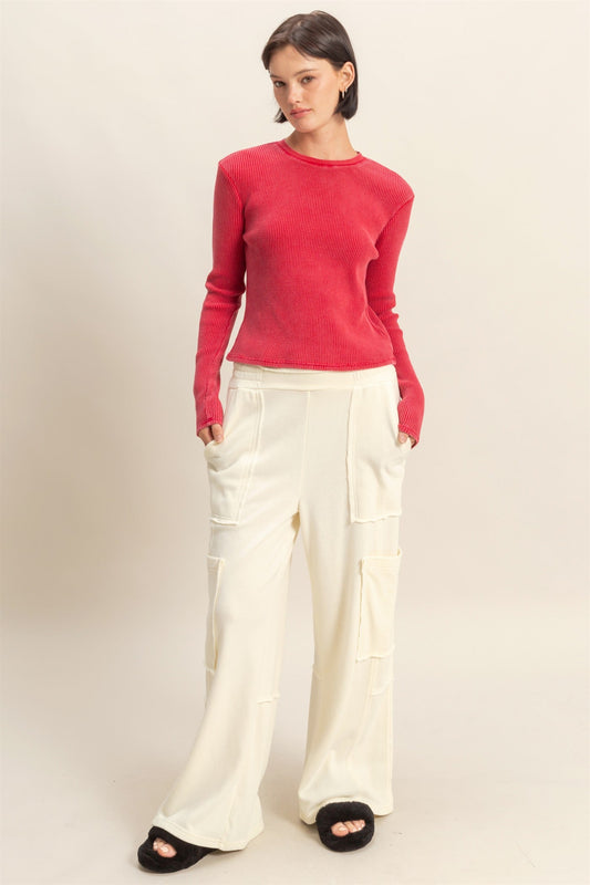 Mineral Washed Oversized Cargo Pants Cream