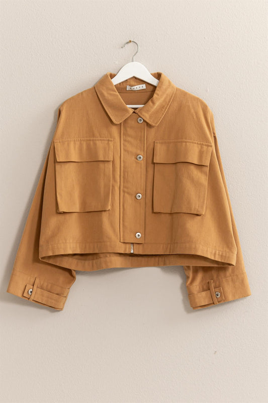 Brushed Twill Cropped Camel Jacket