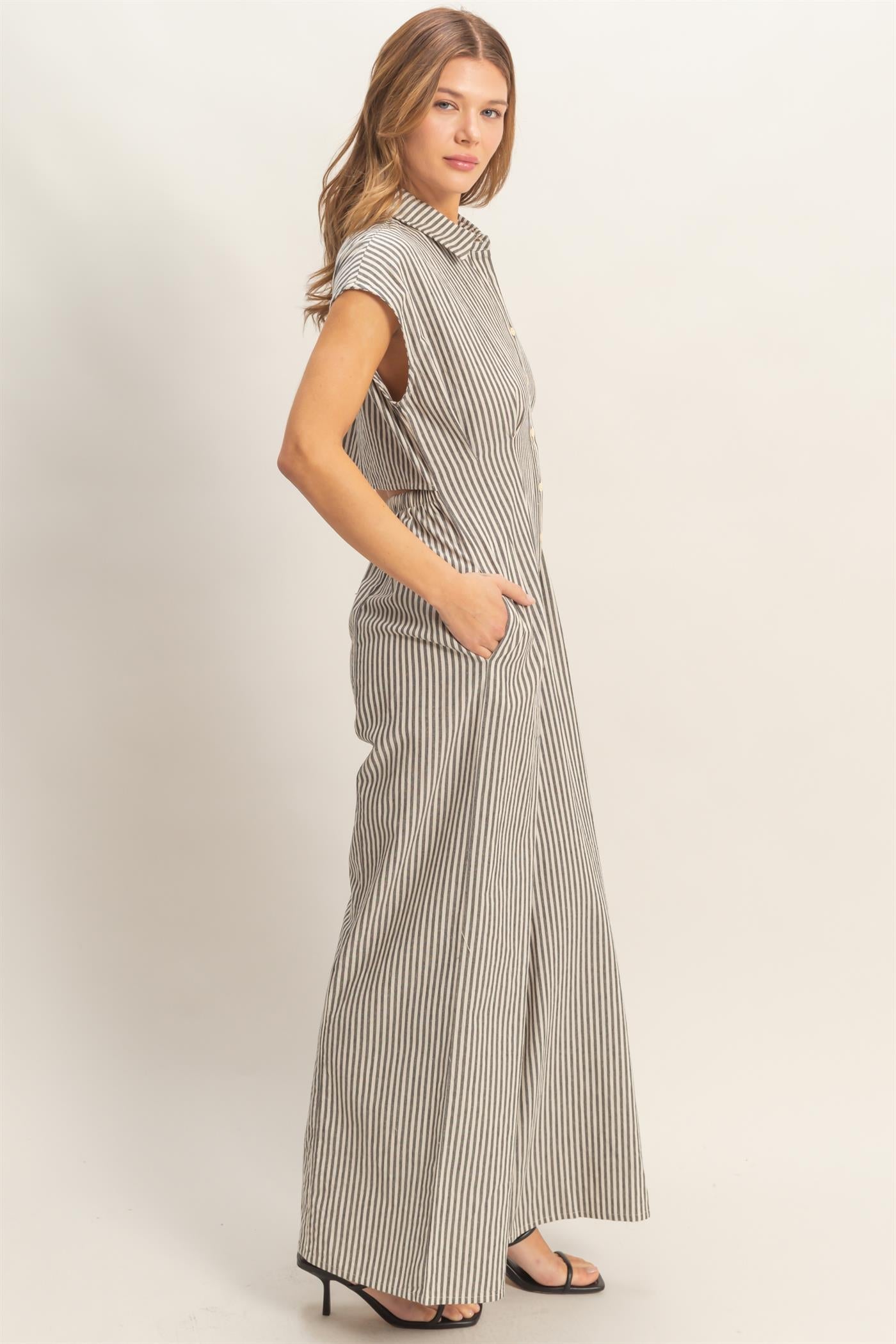 Striped Button Down Jumpsuit