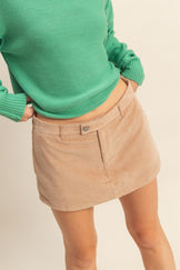 Flirty Corduroy Mini Skort Dark Taupe