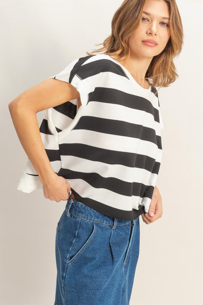 Boxy Babe Stripe Crew Neck Black