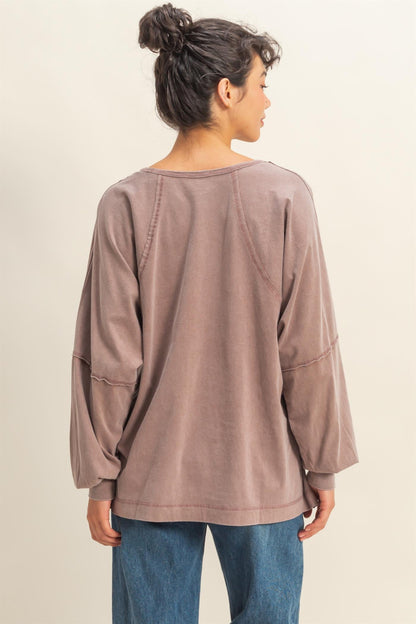 Chestnut Mineral Washed Oversized Top with slit