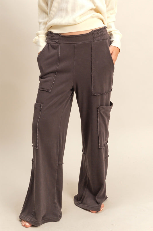 Mineral Washed Oversized Cargo Pants Dark Brown