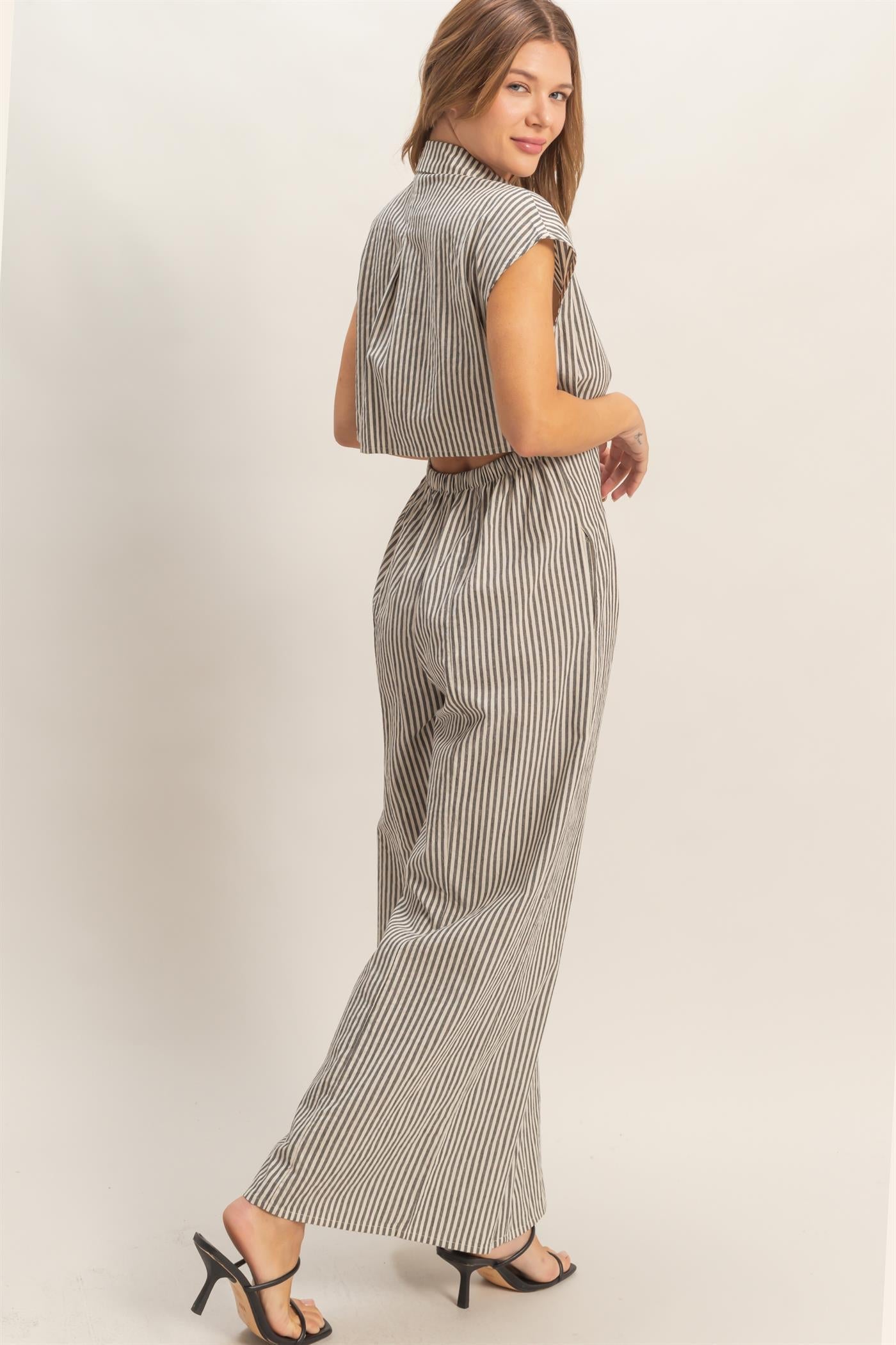 Striped Button Down Jumpsuit