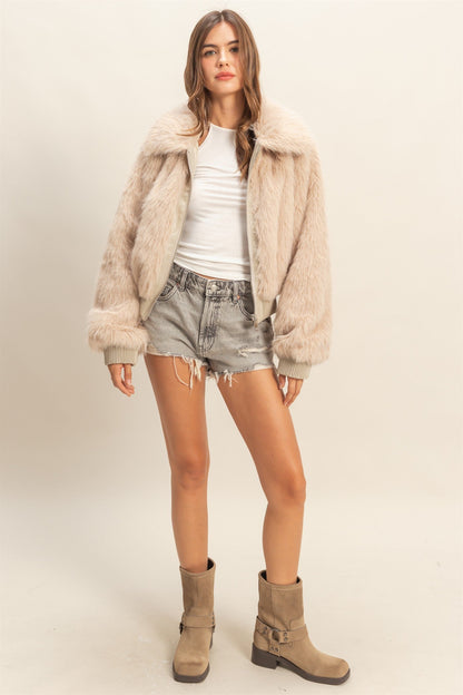Hey Girl Fur Zip Up Light Mocha