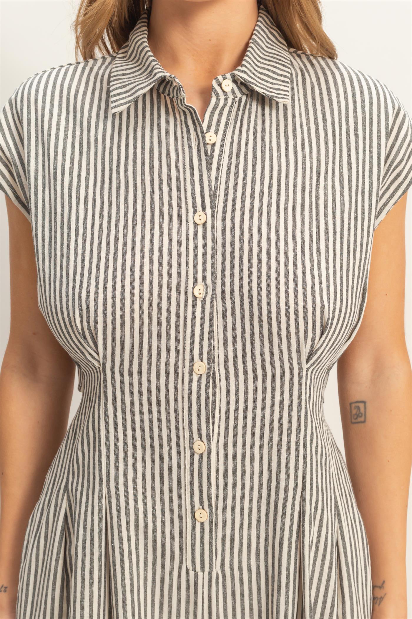 Striped Button Down Jumpsuit