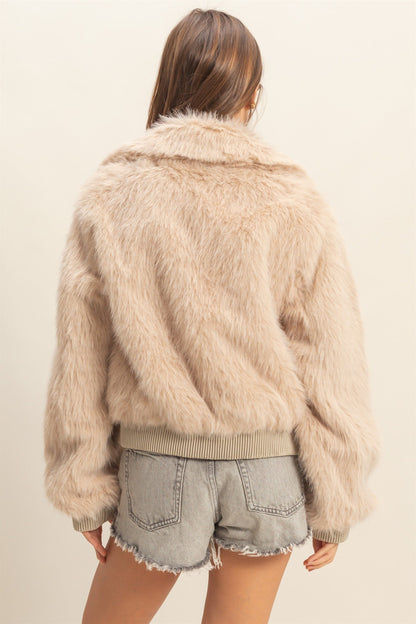Hey Girl Fur Zip Up Light Mocha