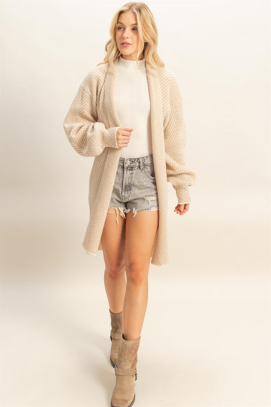 Herringbone Sweater Cardigan Long