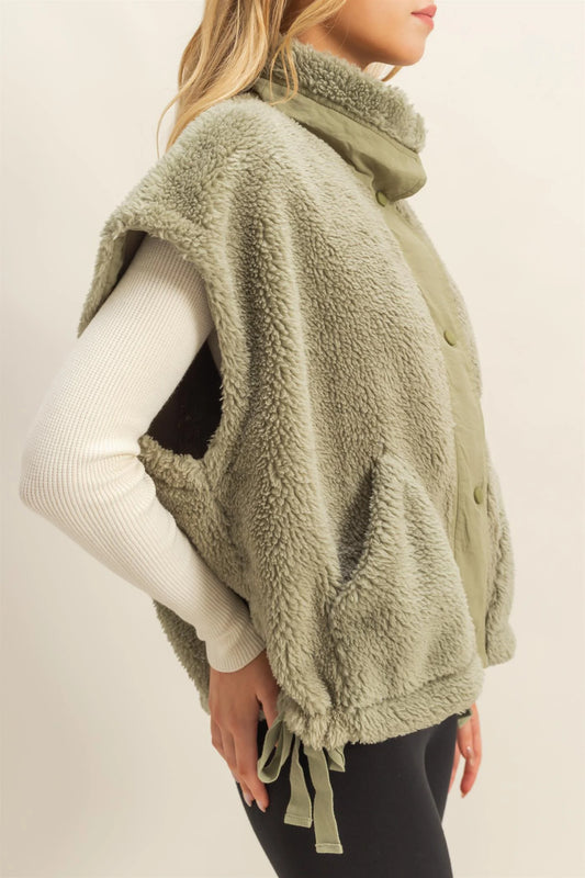 The Harper Cozy Sherpa Vest Olive