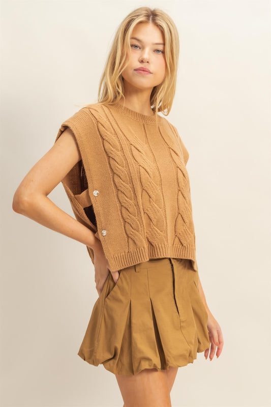 The Piper Cable Knit Sleeveless Sweater Vest Cream