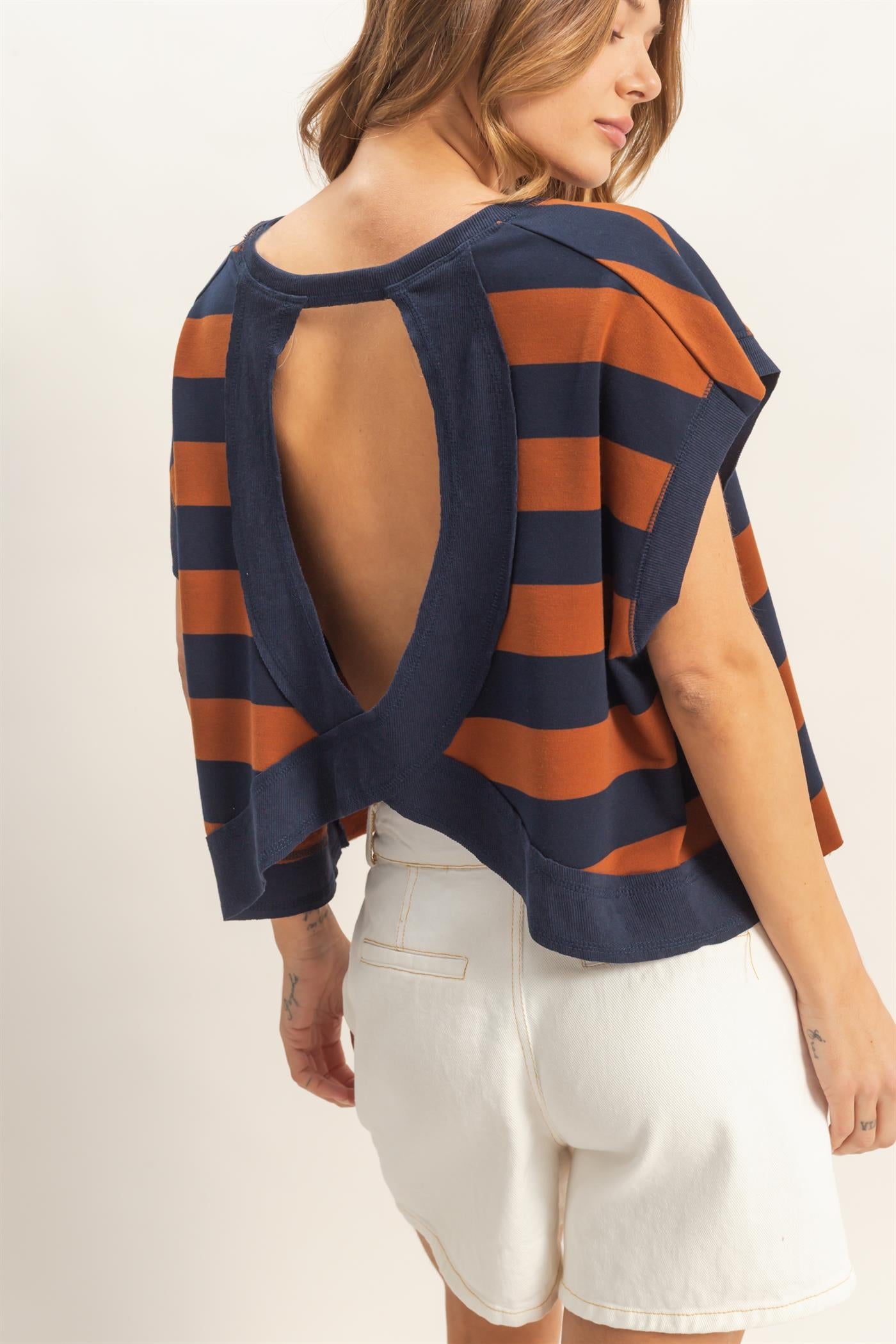 Boxy Babe Stripe Crew Neck Brown