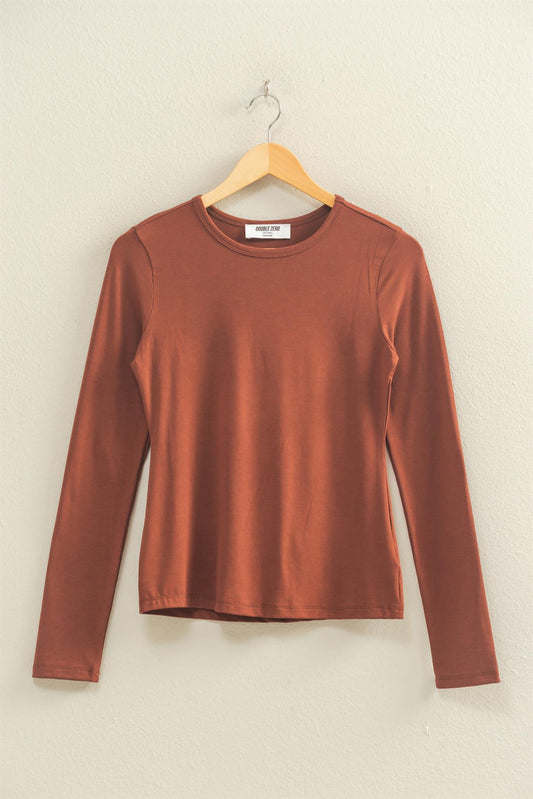 Basic Long Sleeve Crew Neck Top Chestnut