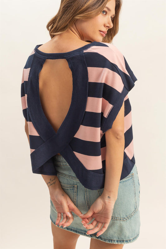 Boxy Babe Stripe Crew Neck Blush