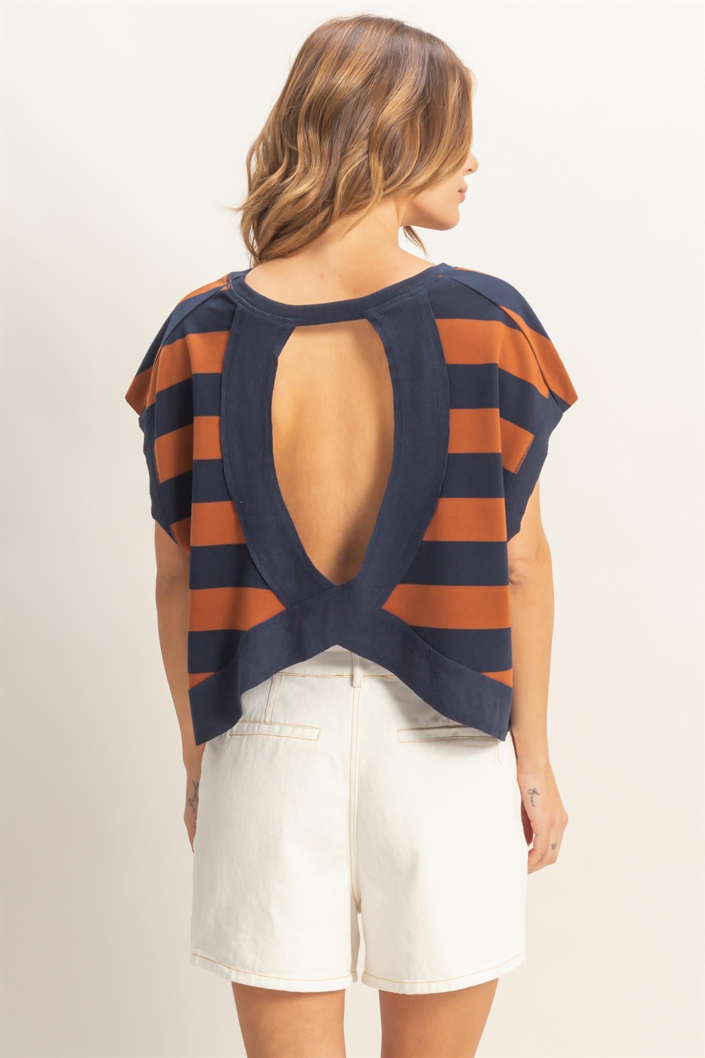 Boxy Babe Stripe Crew Neck Brown