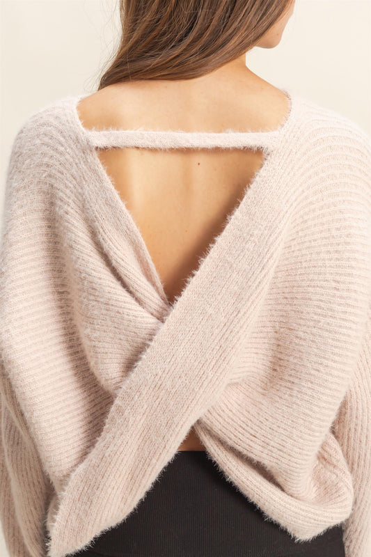 Oversized Fuzzy Sweater Violet Ice Twist Back Detail
